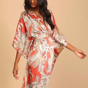 Lulu's Take A Holiday Orange Tropical Print Maxi Dress